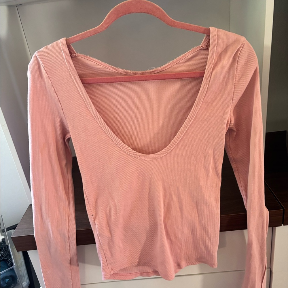 Free People Scoop Neck Long Sleeve Top - Dusty Pink